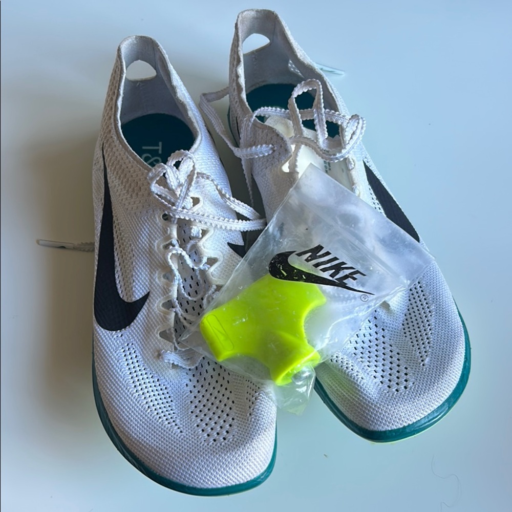 Nike White and Black Sneakers with Neon Green Accessory